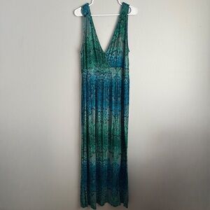 XL blue / green maxi dress sleeveless v-neck vacation womens Ana resort summer